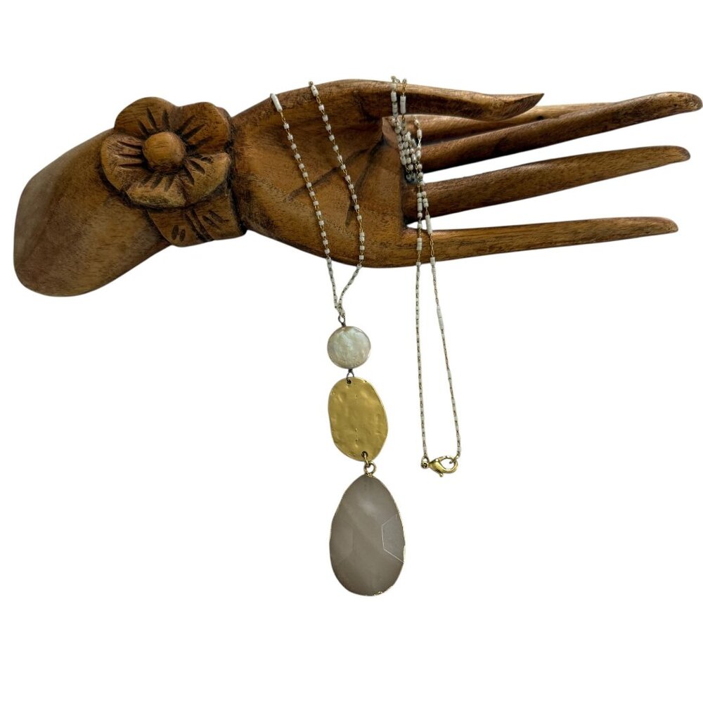 Anthropologie Miriam Pendant Necklace White Beads Gold Accents Natural Stone